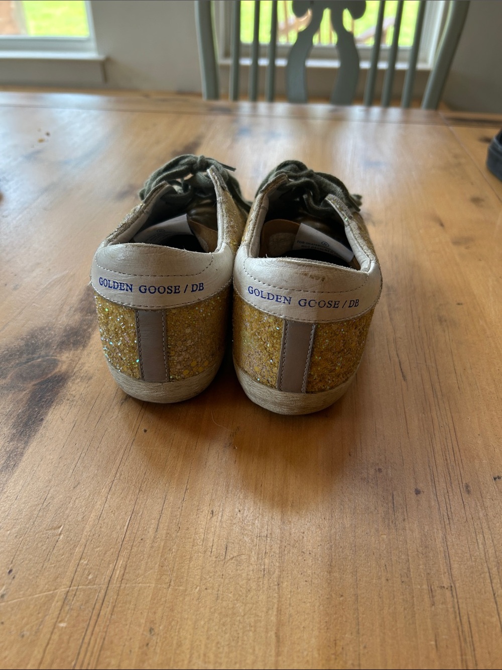 Authentic Golden Goose  Glitter Sneakers in Gold, Olive, and White